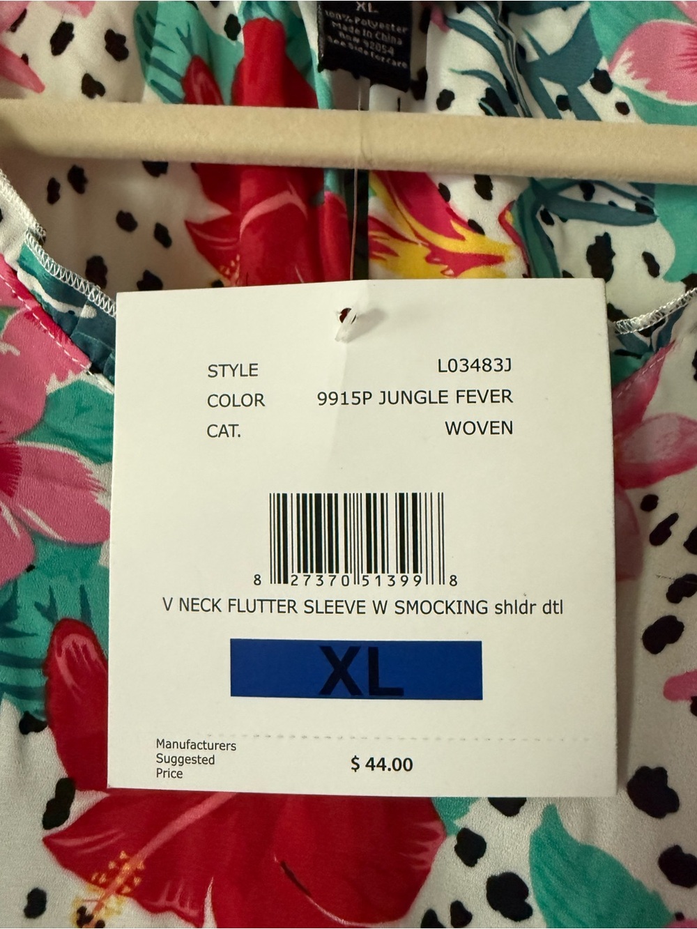 Tropical V Neck Flutter Sleeve Blouse NWT - Picture 2 of 9